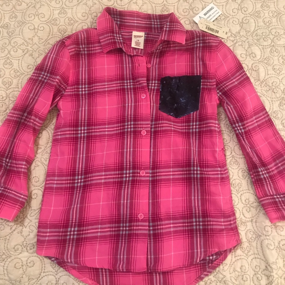 BNWT Arizona Jeans Girls Top Size 6 Pink & Black